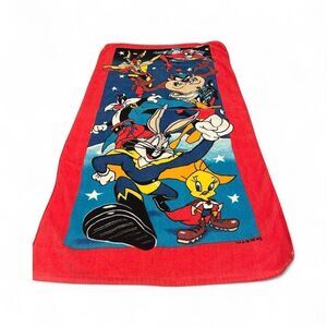 Vintage 1995 Warner Bros. Looney Tunes Red and Blue Beach Towel EVC